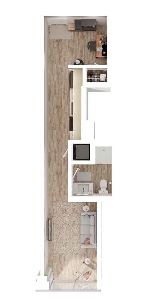 Floor plan for studio, 1 bath, 432 sqft